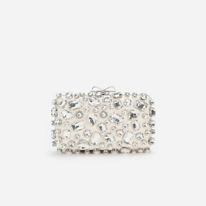 Cream Satin Crystal Clutch Bag