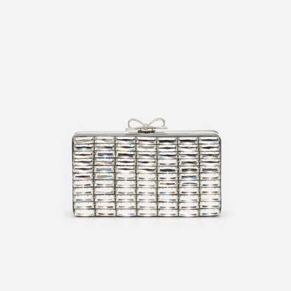 Grey Satin Crystal Clutch Bag