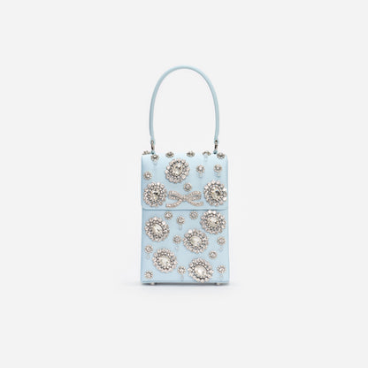 Blue Satin Crystal Mini Bow Bag