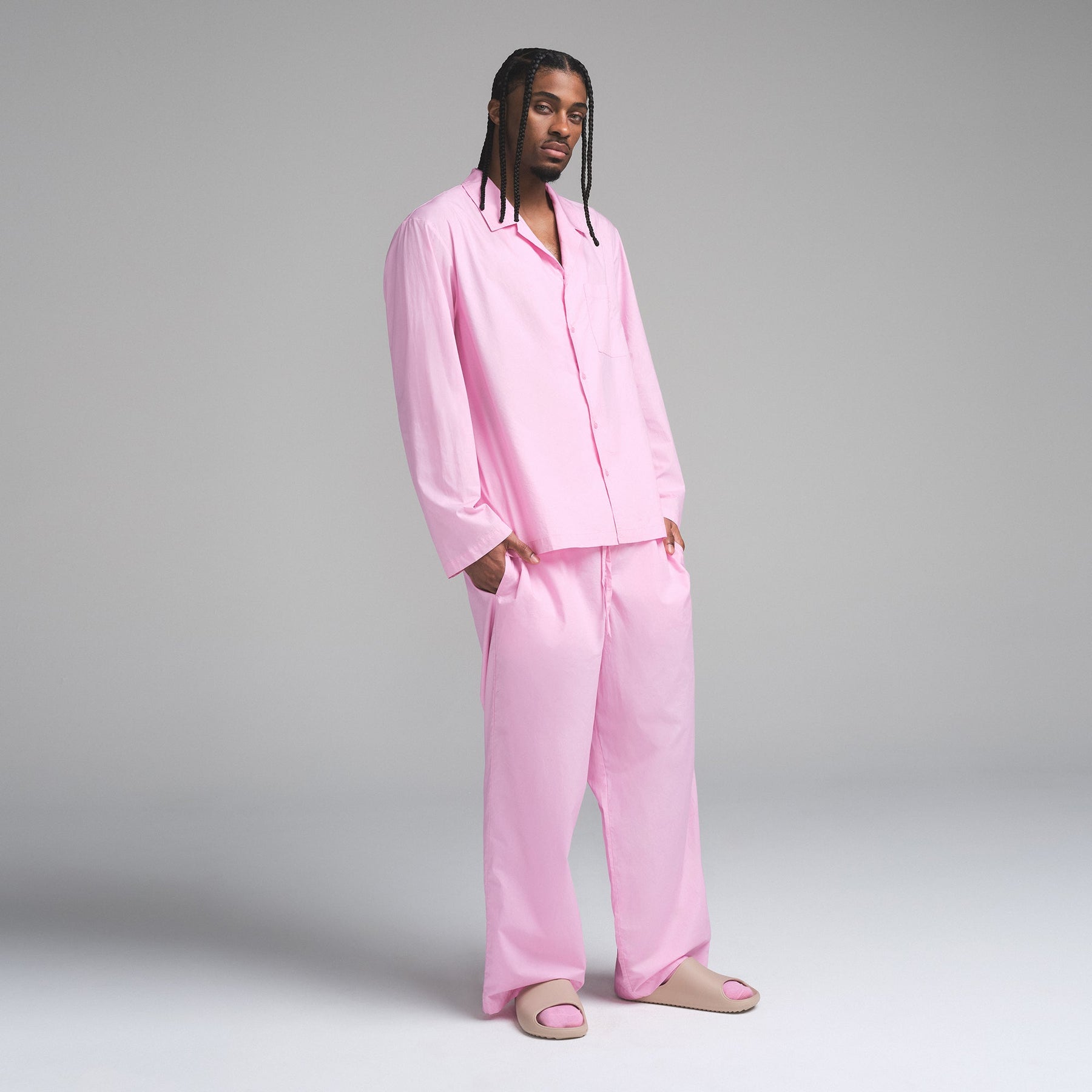 COTTON POPLIN MENS LONG SLEEP SET | BUBBLE GUM