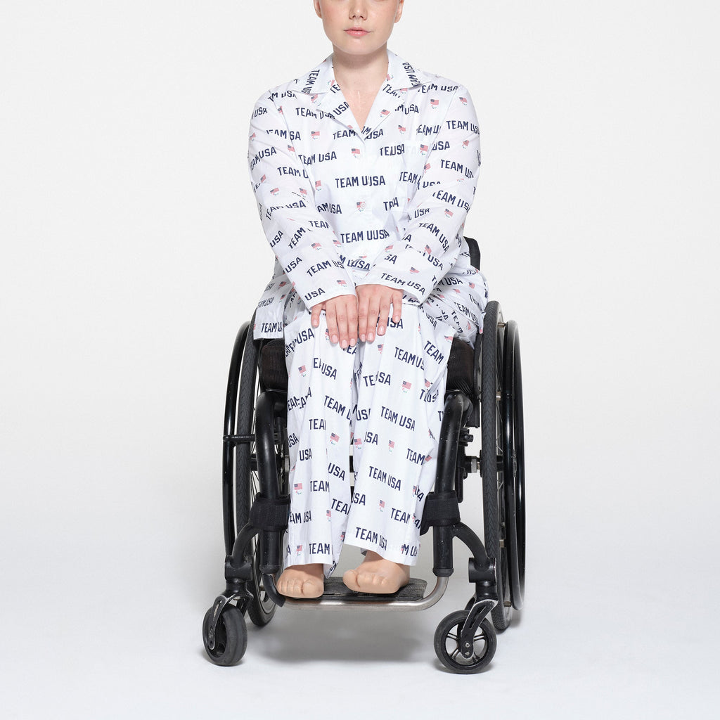 SKIMS FOR TEAM USA COTTON POPLIN SLEEP PARALYMPIC LONG SET | WHITE