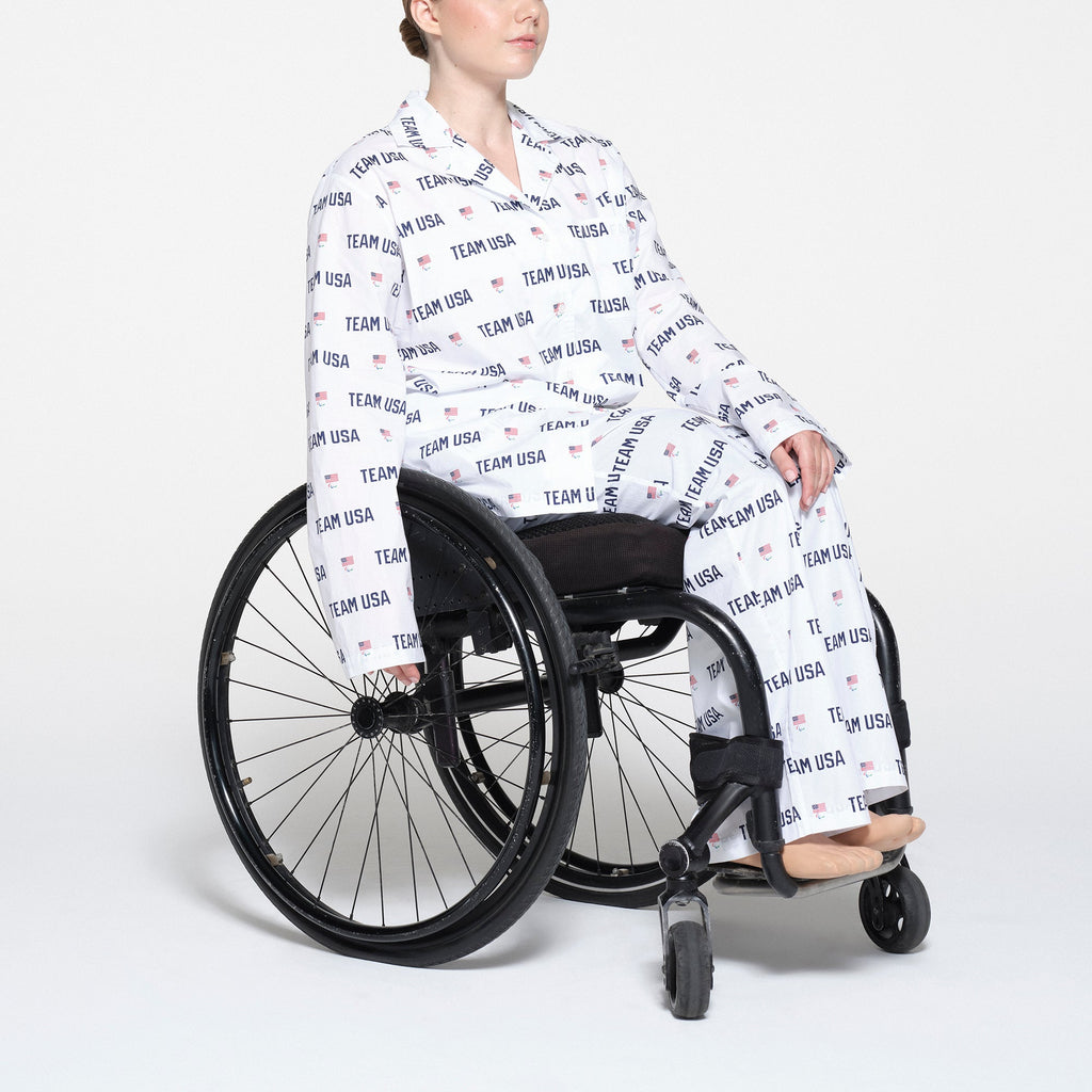 SKIMS FOR TEAM USA COTTON POPLIN SLEEP PARALYMPIC LONG SET | WHITE