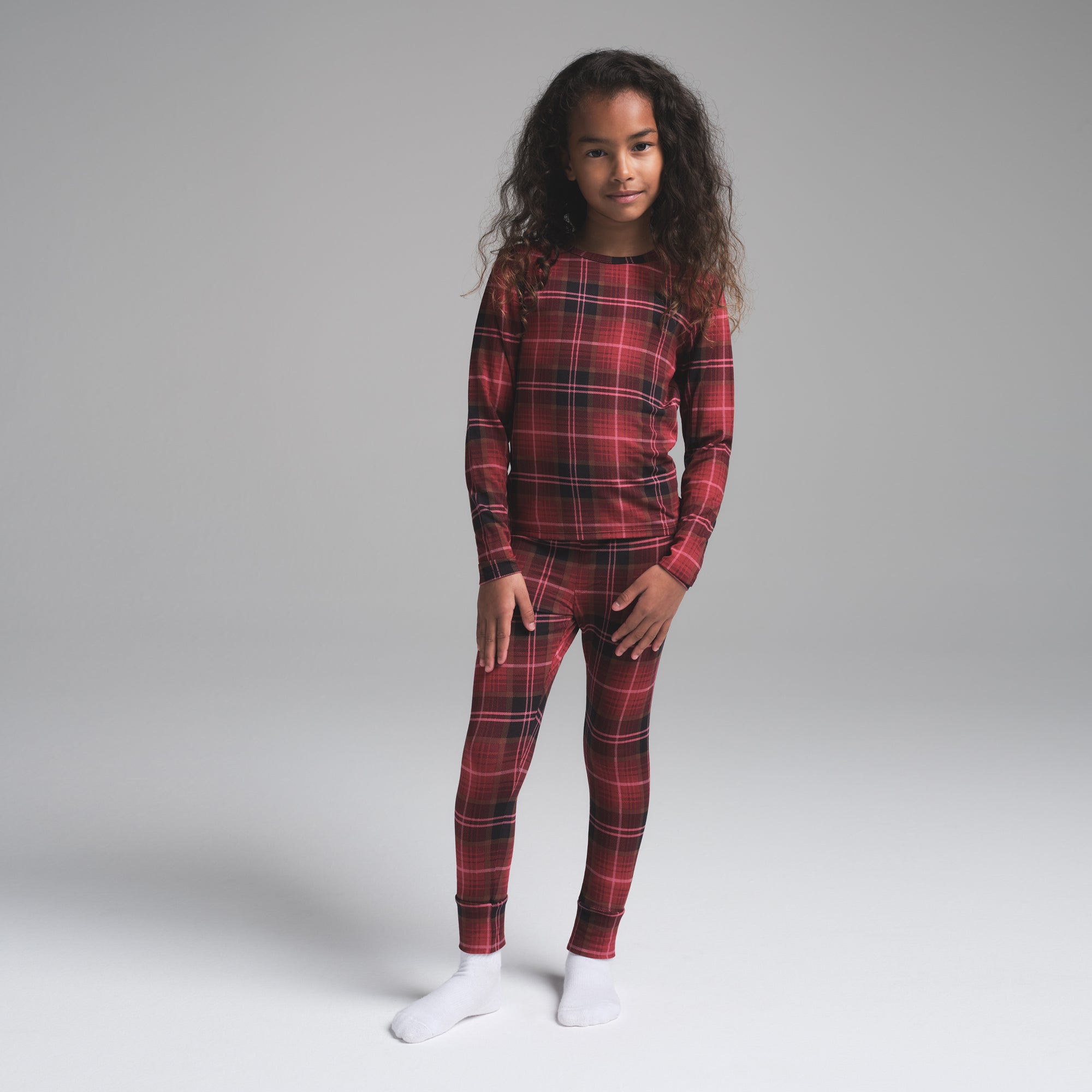 SKIMS SLEEP KIDS SLEEP SET | CRANBERRY PLAID