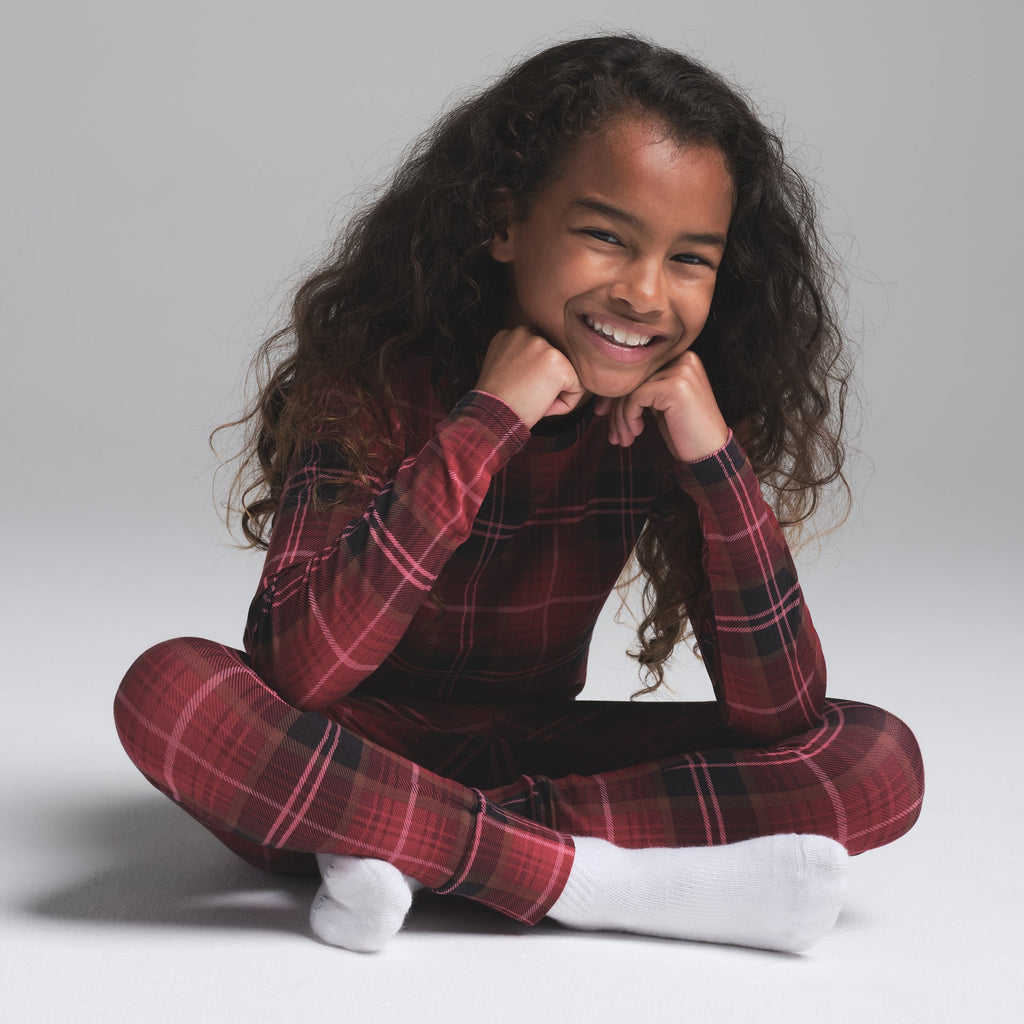 SKIMS SLEEP KIDS SLEEP SET | CRANBERRY PLAID