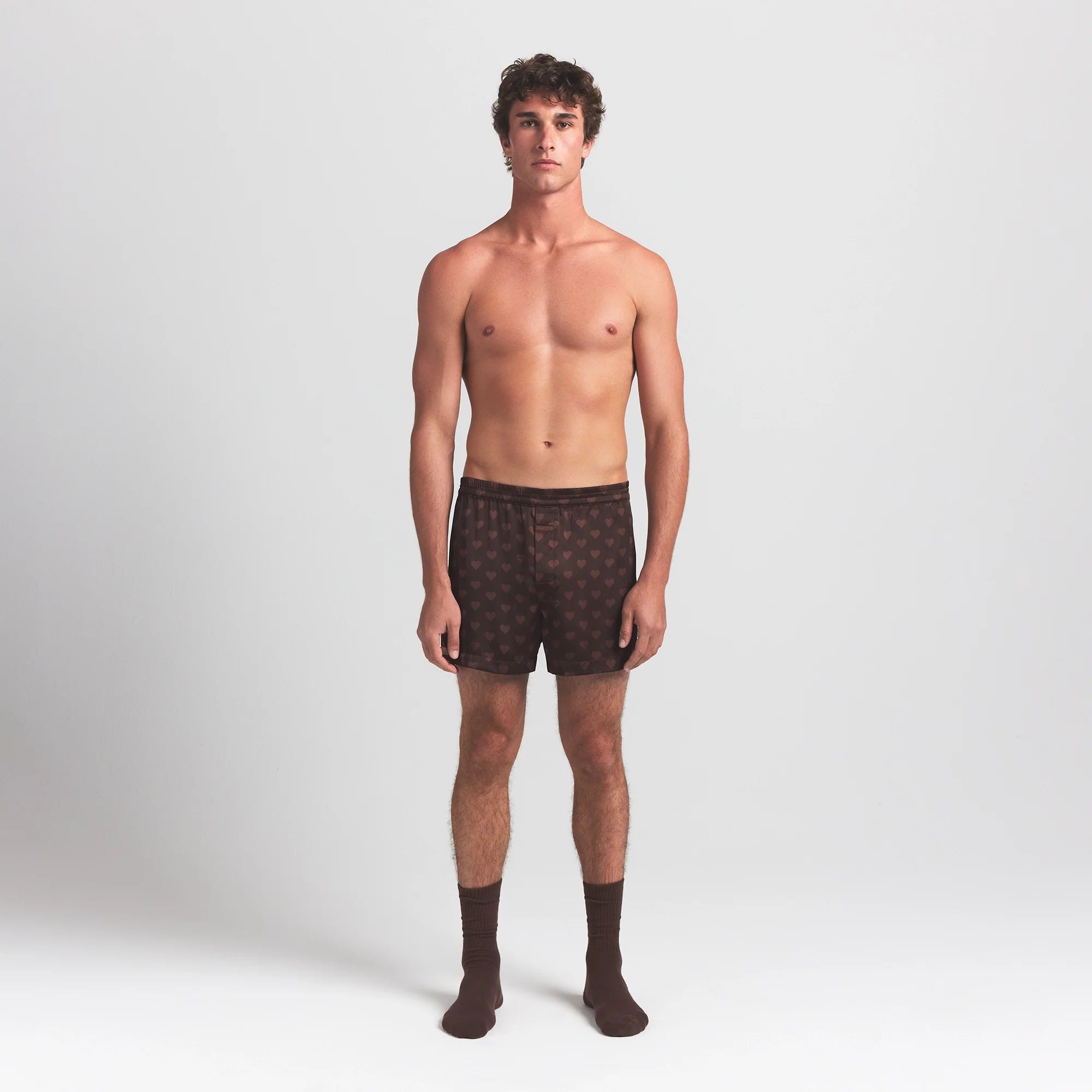 SATEEN SLEEP MENS 3" BOXER SHORT | COCOA HEART HALFDROP