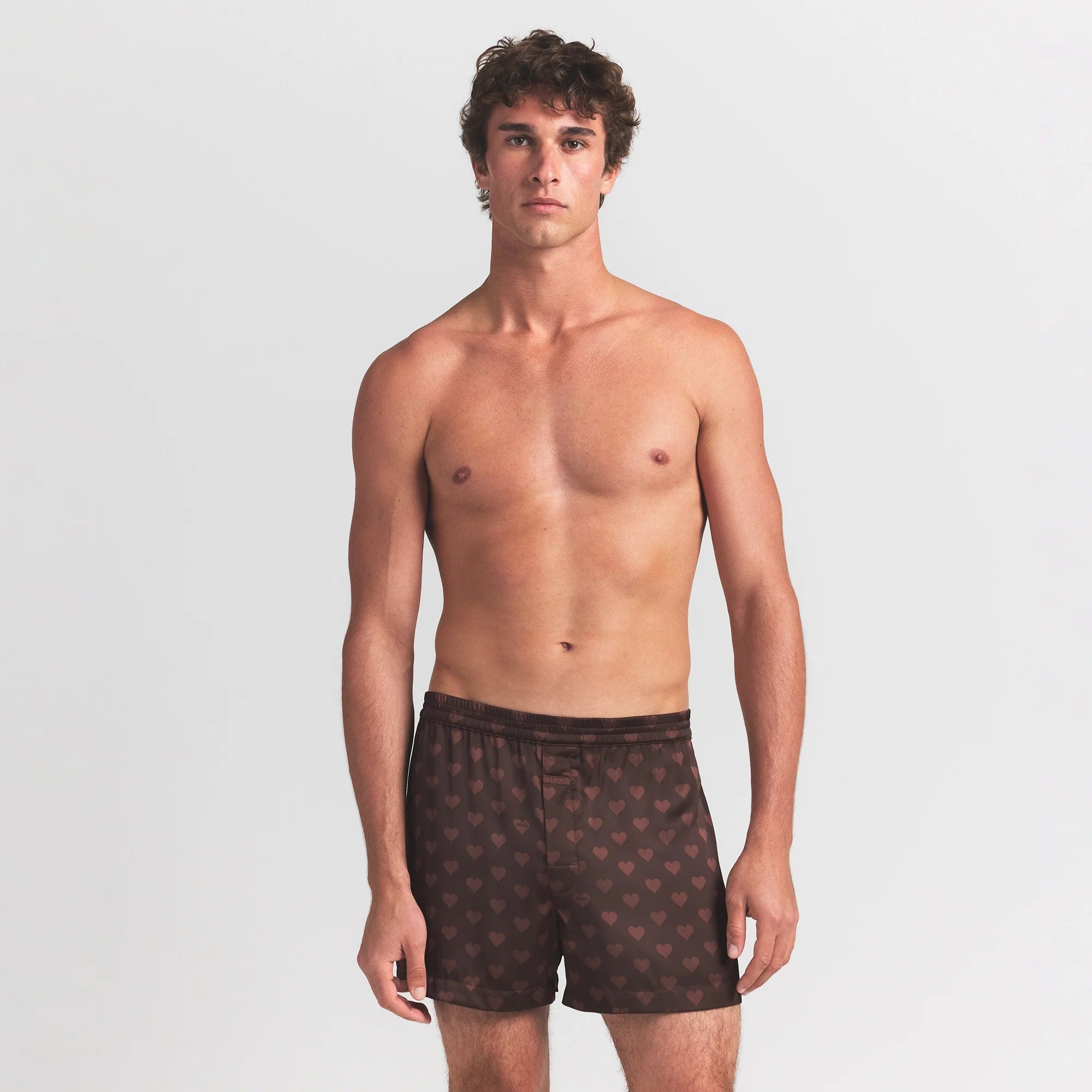 SATEEN SLEEP MENS 3" BOXER SHORT | COCOA HEART HALFDROP