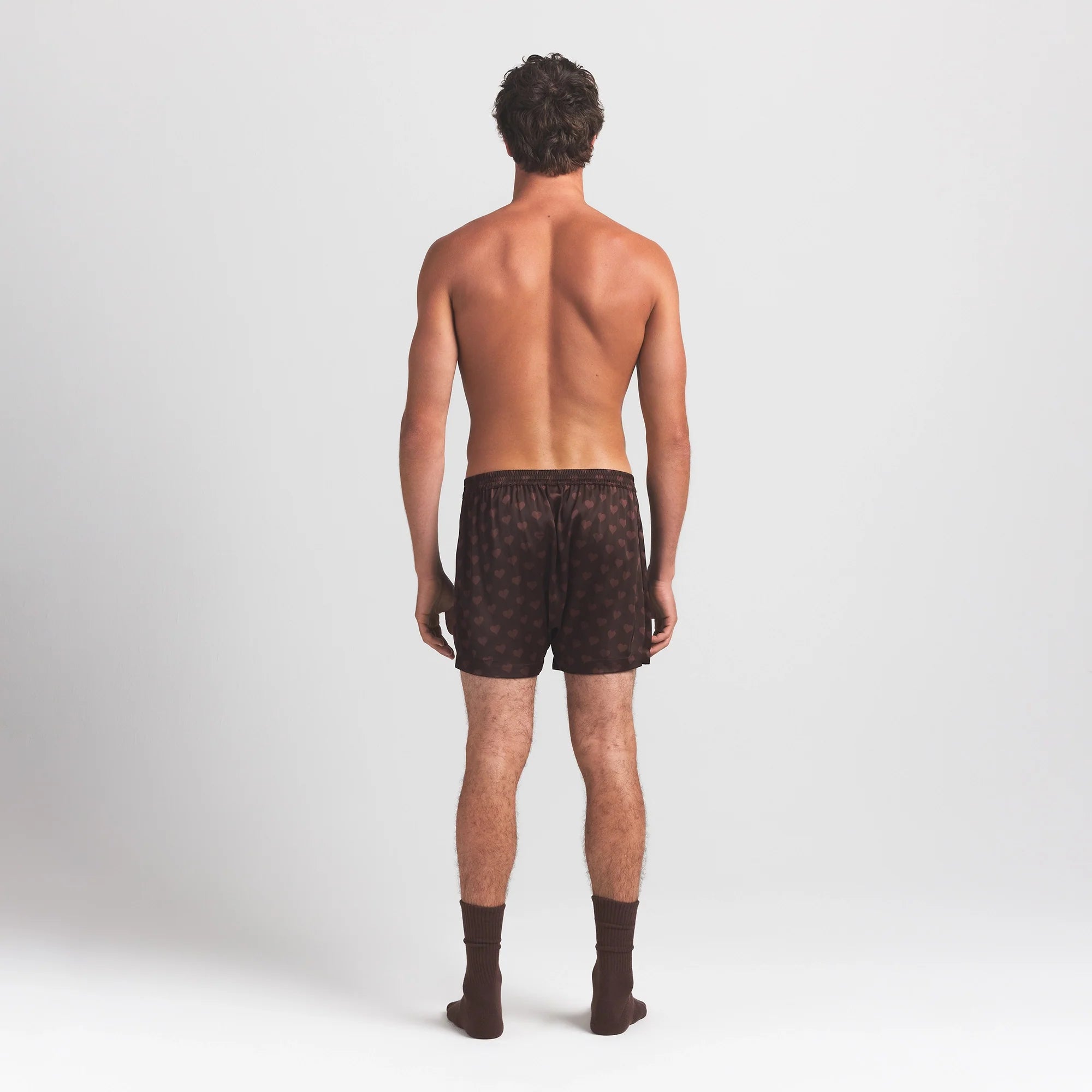 SATEEN SLEEP MENS 3" BOXER SHORT | COCOA HEART HALFDROP