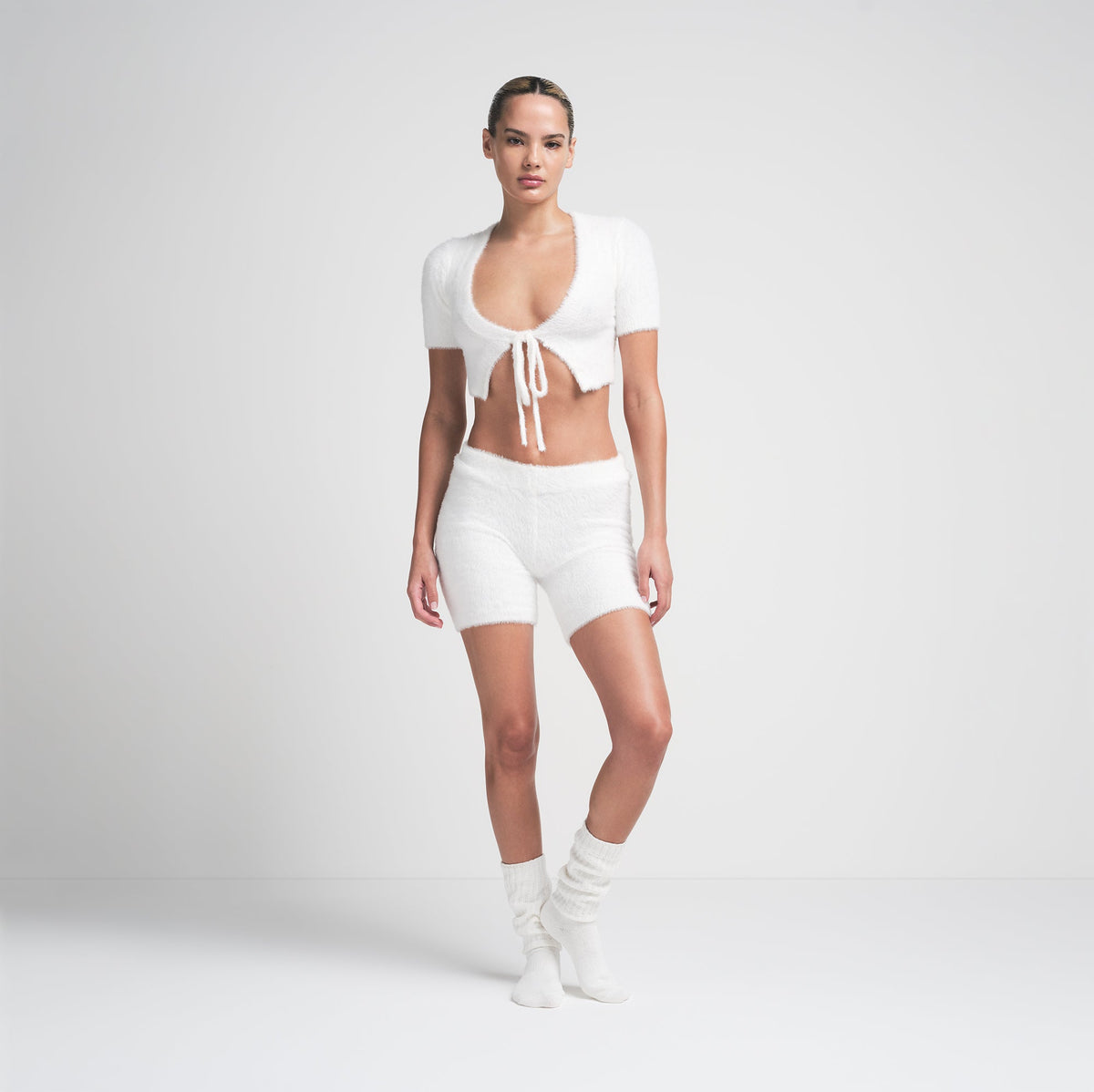 FUZZY KNITS CROP TOP AND SHORT SET | MARBLE