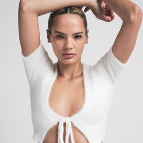 FUZZY KNITS CROP TOP AND SHORT SET | MARBLE