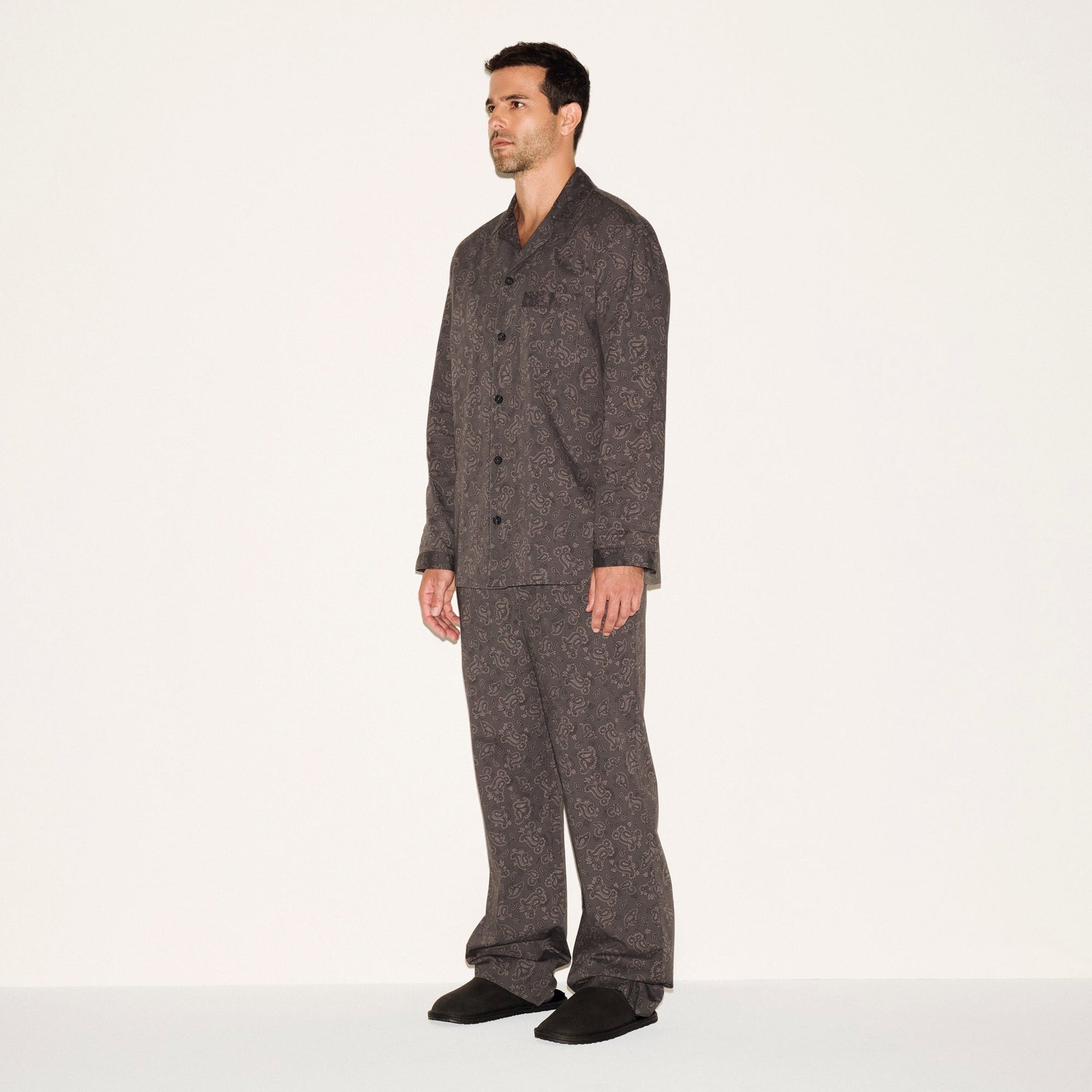 COTTON POPLIN MENS LONG SLEEP SET | ASH PAISLEY PRINT