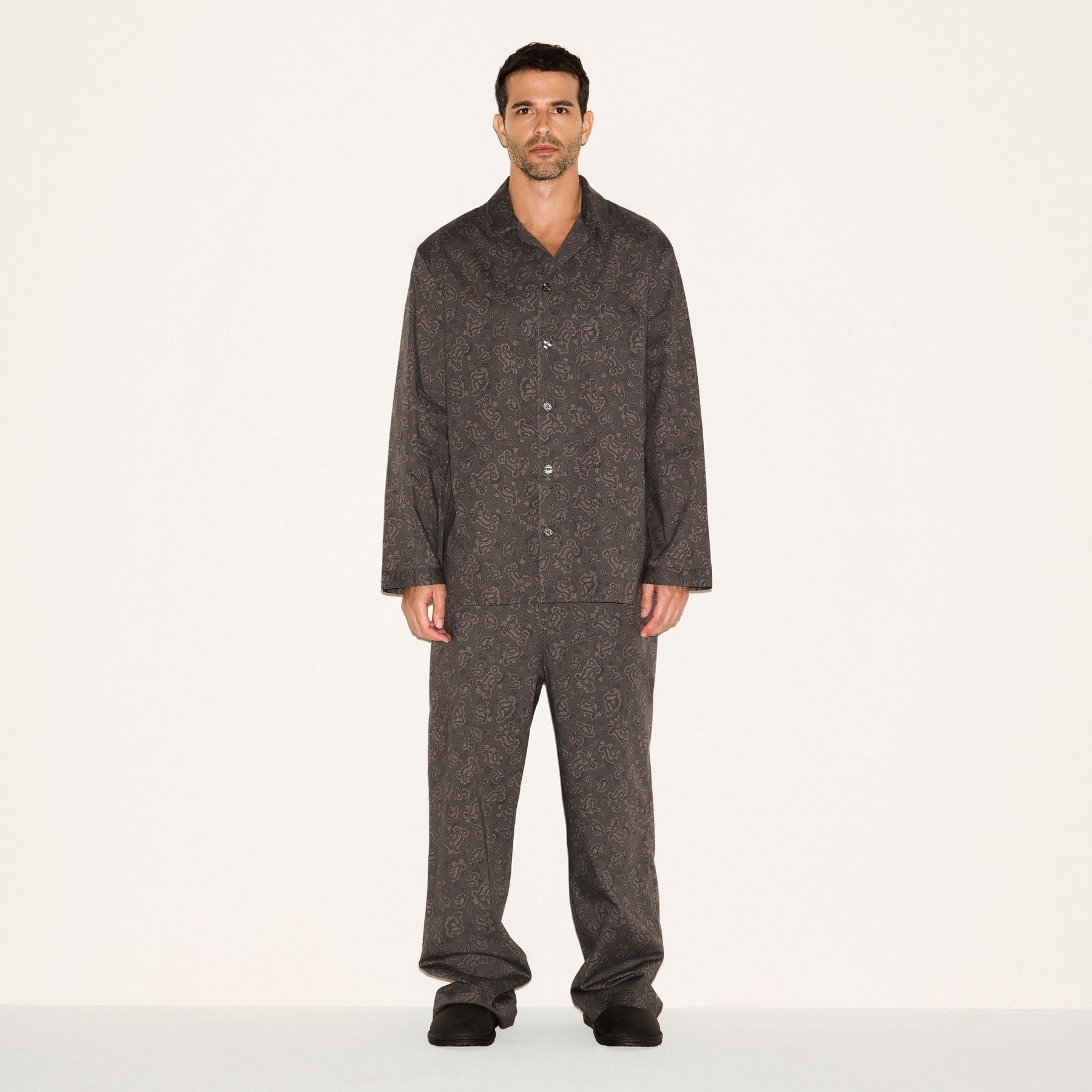 COTTON POPLIN MENS LONG SLEEP SET | ASH PAISLEY PRINT