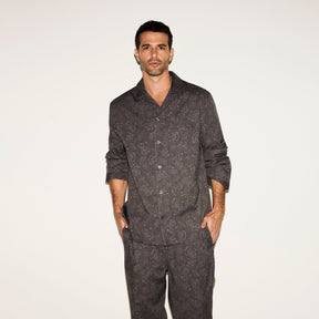 COTTON POPLIN MENS LONG SLEEP SET | ASH PAISLEY PRINT