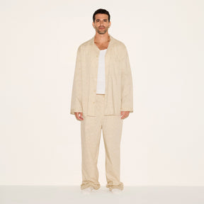 COTTON POPLIN MENS LONG SLEEP SET | TAN PAISLEY PRINT