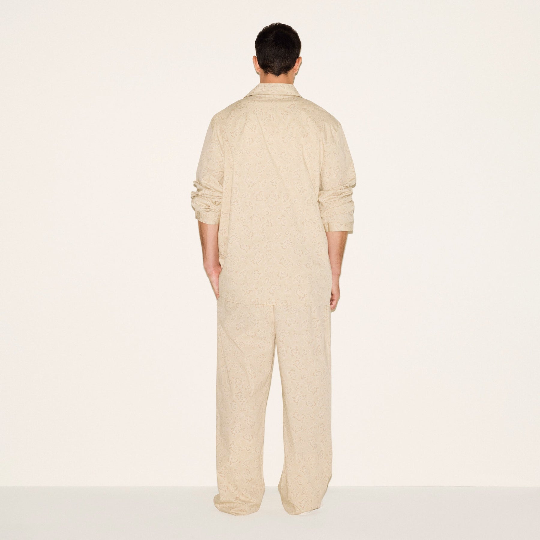 COTTON POPLIN MENS LONG SLEEP SET | TAN PAISLEY PRINT