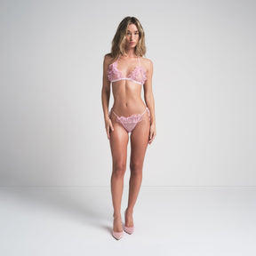 EMBROIDERED TULLE TIE BRALETTE AND THONG SET | BUBBLE GUM
