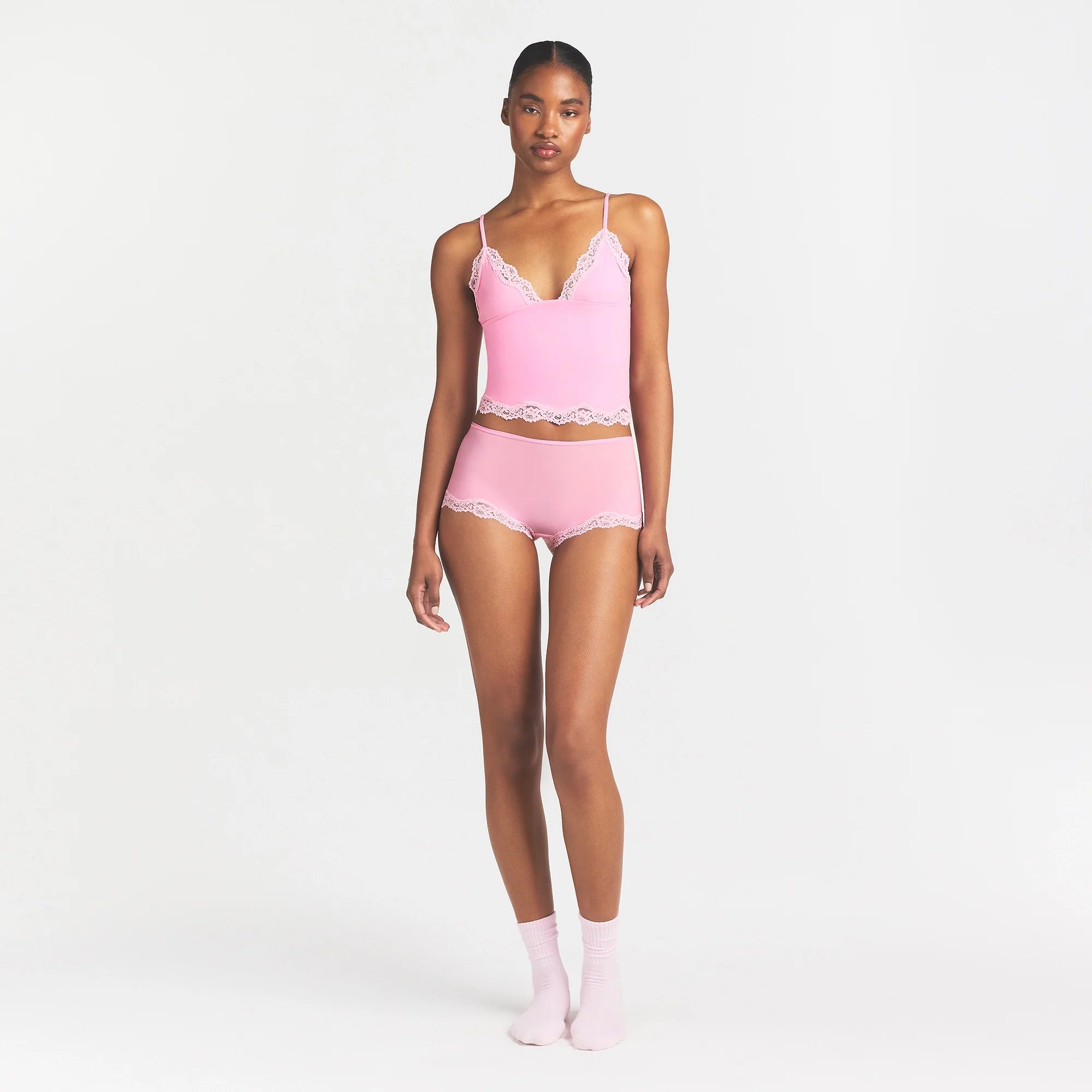Fits Everybody Lace Triangle Cami and Boy Short Set