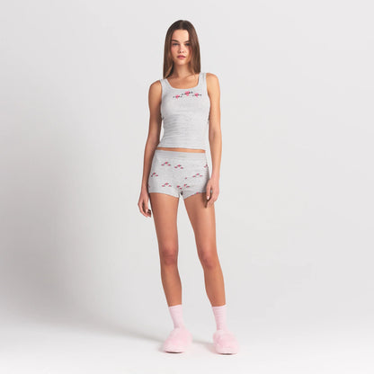 COTTON RIB TANK AND SHORT SET | LIGHT HEATHER GREY TRIPLE HEARTS