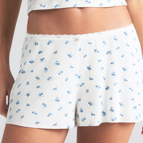 SOFT LOUNGE LACE CAMI AND SHORT SET | BLUE GARDEN PRINT