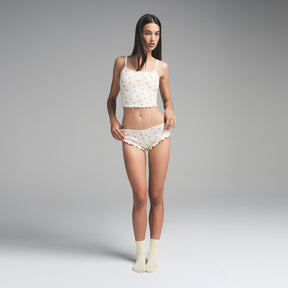 LOGO POINTELLE CROPPED CAMI SET | MARBLE PINK ROSEBUD PRINT