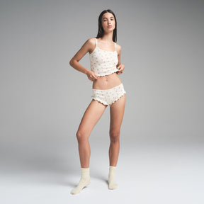 LOGO POINTELLE CROPPED CAMI SET | MARBLE PINK ROSEBUD PRINT