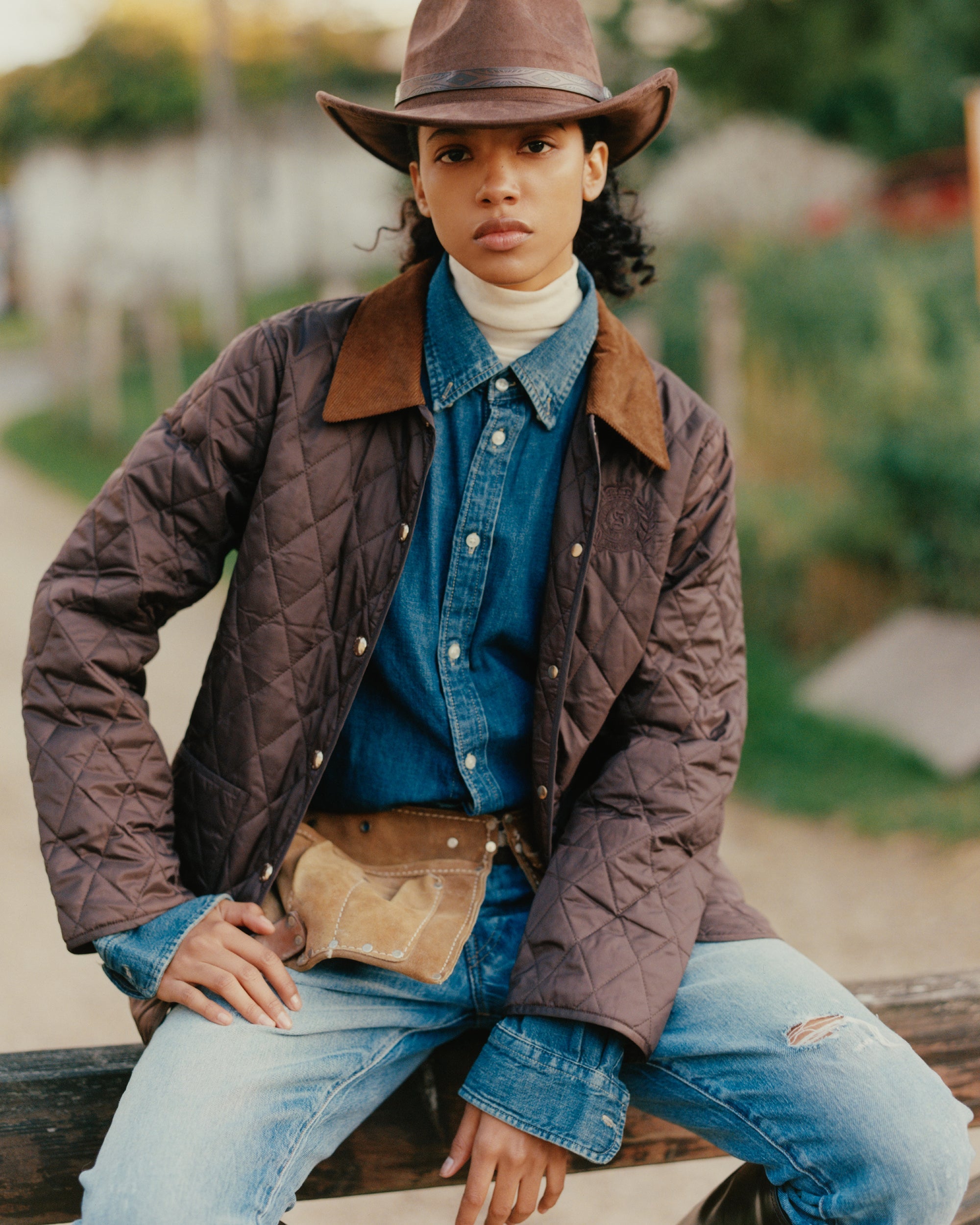 NY Crest Oversized Denim Shirt - Light Blue