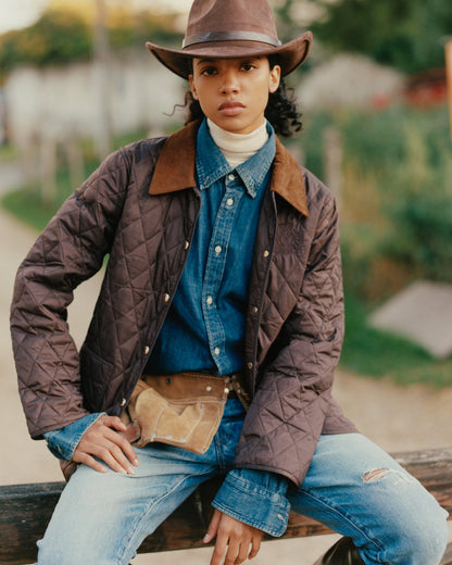 NY Crest Oversized Denim Shirt - Light Blue