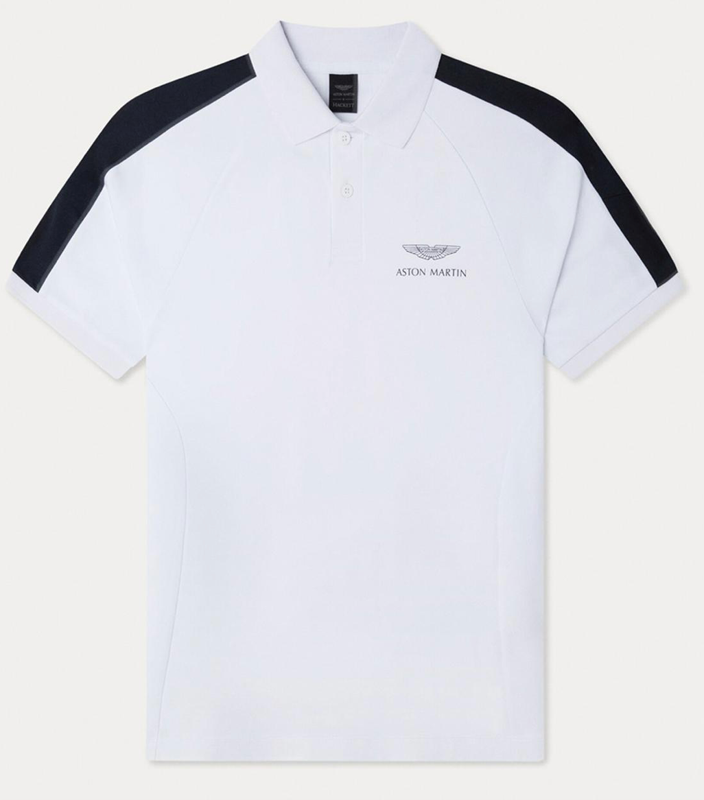 Hackett White AMR Panel Detail Cotton Polo Shirt