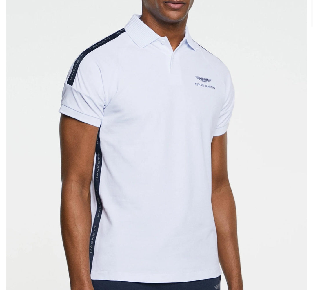 Hackett White AMR Logo Tape Cotton Blend Polo Shirt