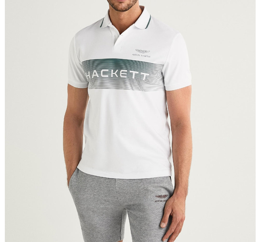 Hackett White AMR Panel Logo Cotton Polo Shirt