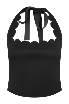 Selena Scalloped Jersey Halter Top - Black