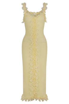 Shay Lace Ruffle Knit Midi Dress - Lemon