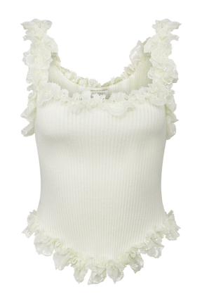 Shay Lace Ruffle Knit Top - Cream