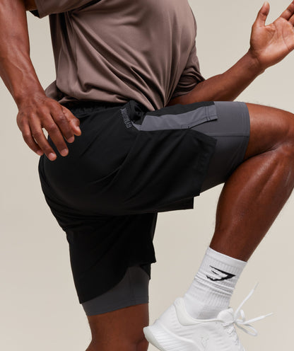 Gymshark Sport 7" 2 in 1 Shorts - Black/Dark Grey
