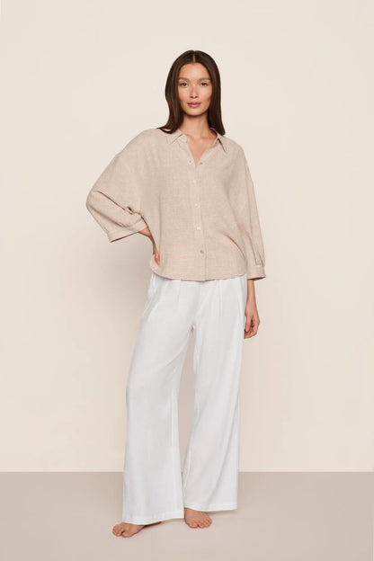 Linen Blend Relaxed Quarter Sleeve Top