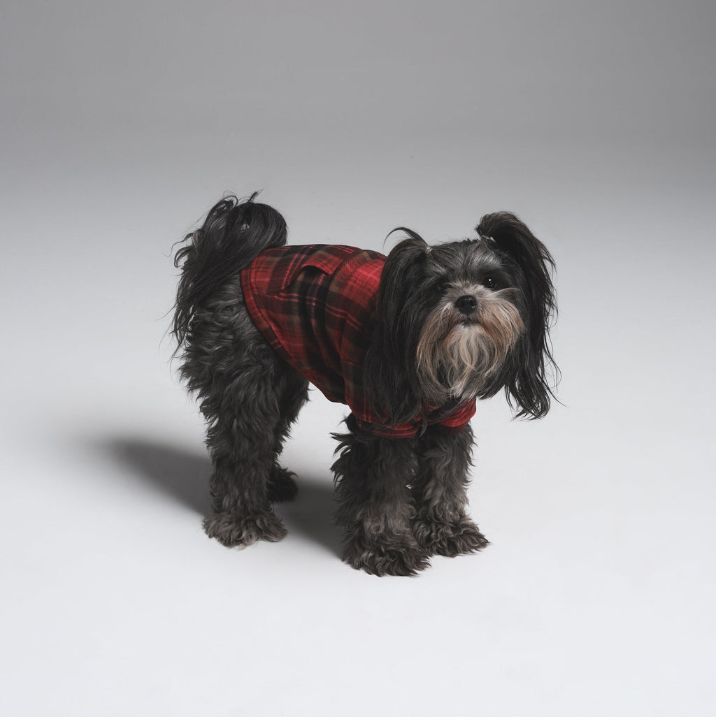 FLEECE SLEEP PET HOODIE | CRANBERRY PLAID