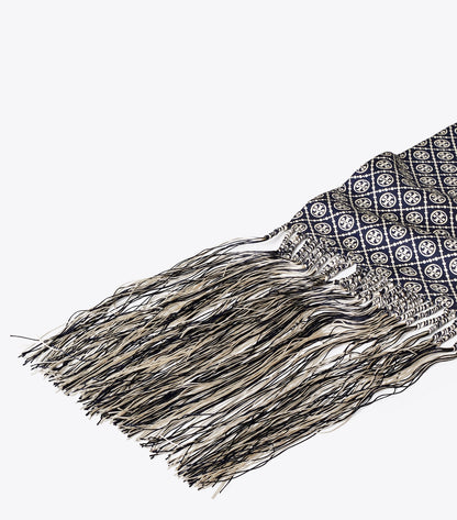 T Monogram Fringed Oblong Scarf