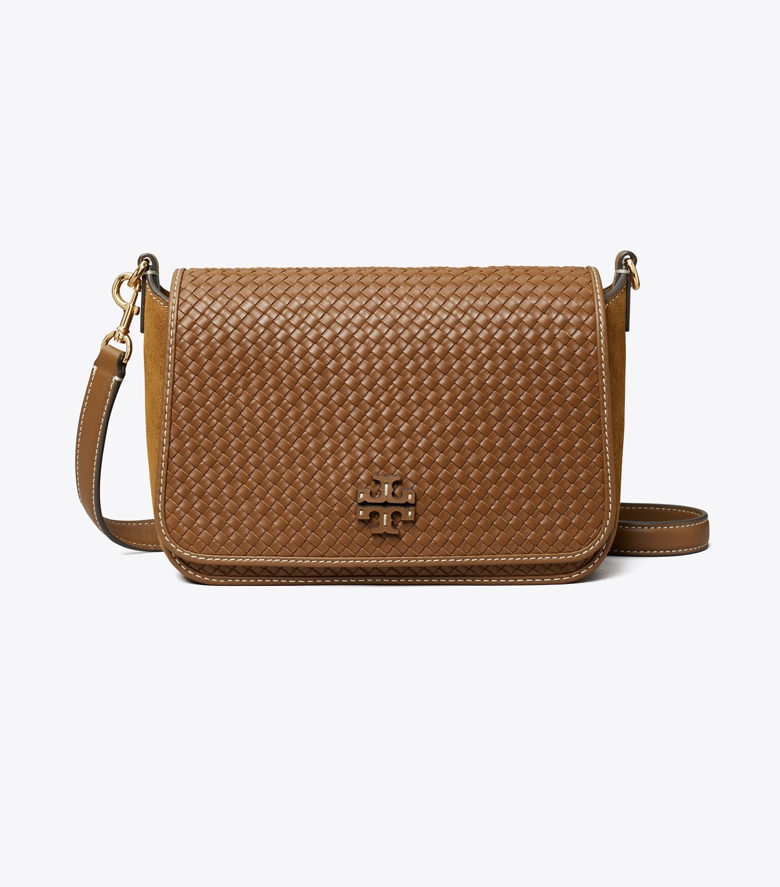 Leather Woven Flap Crossbody