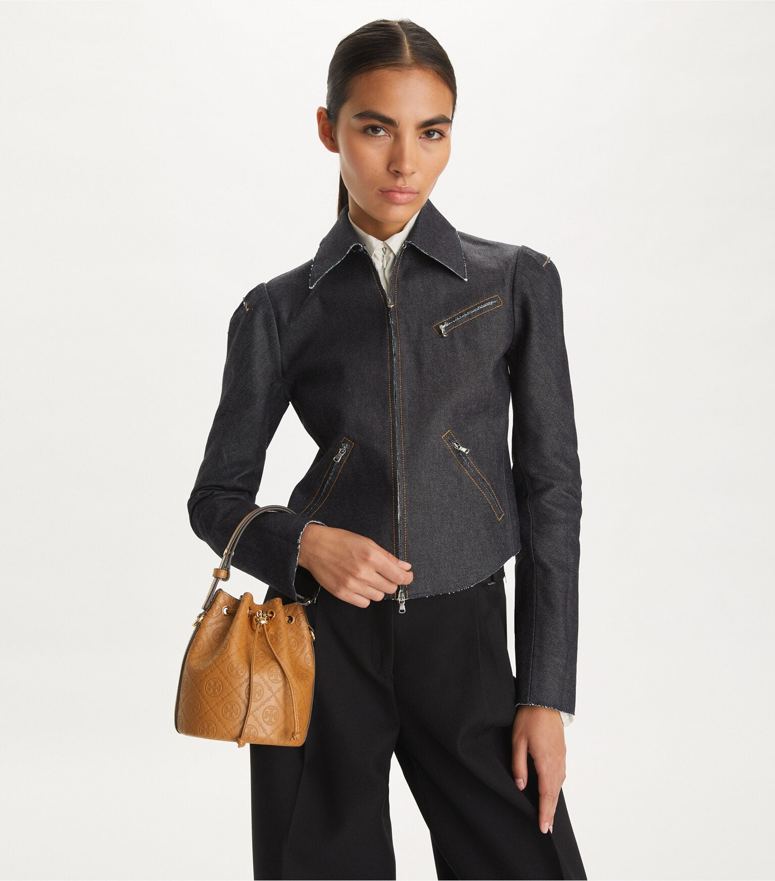 T Monogram Leather Mini Bucket Bag