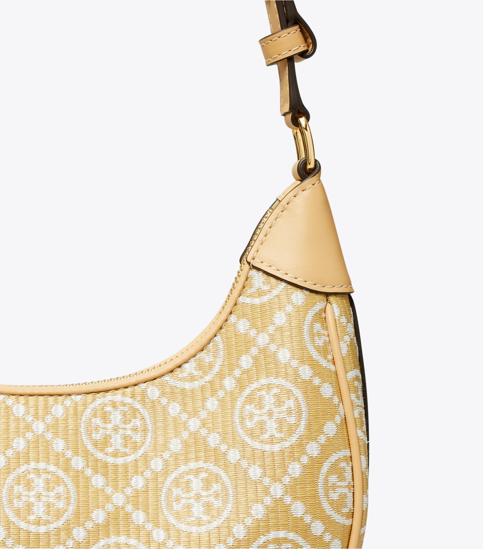 T Monogram Raffia Crescent Bag