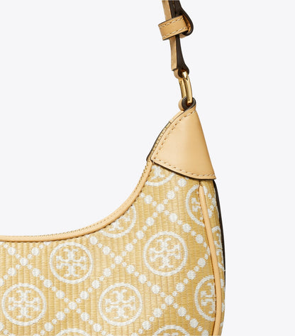 T Monogram Raffia Crescent Bag