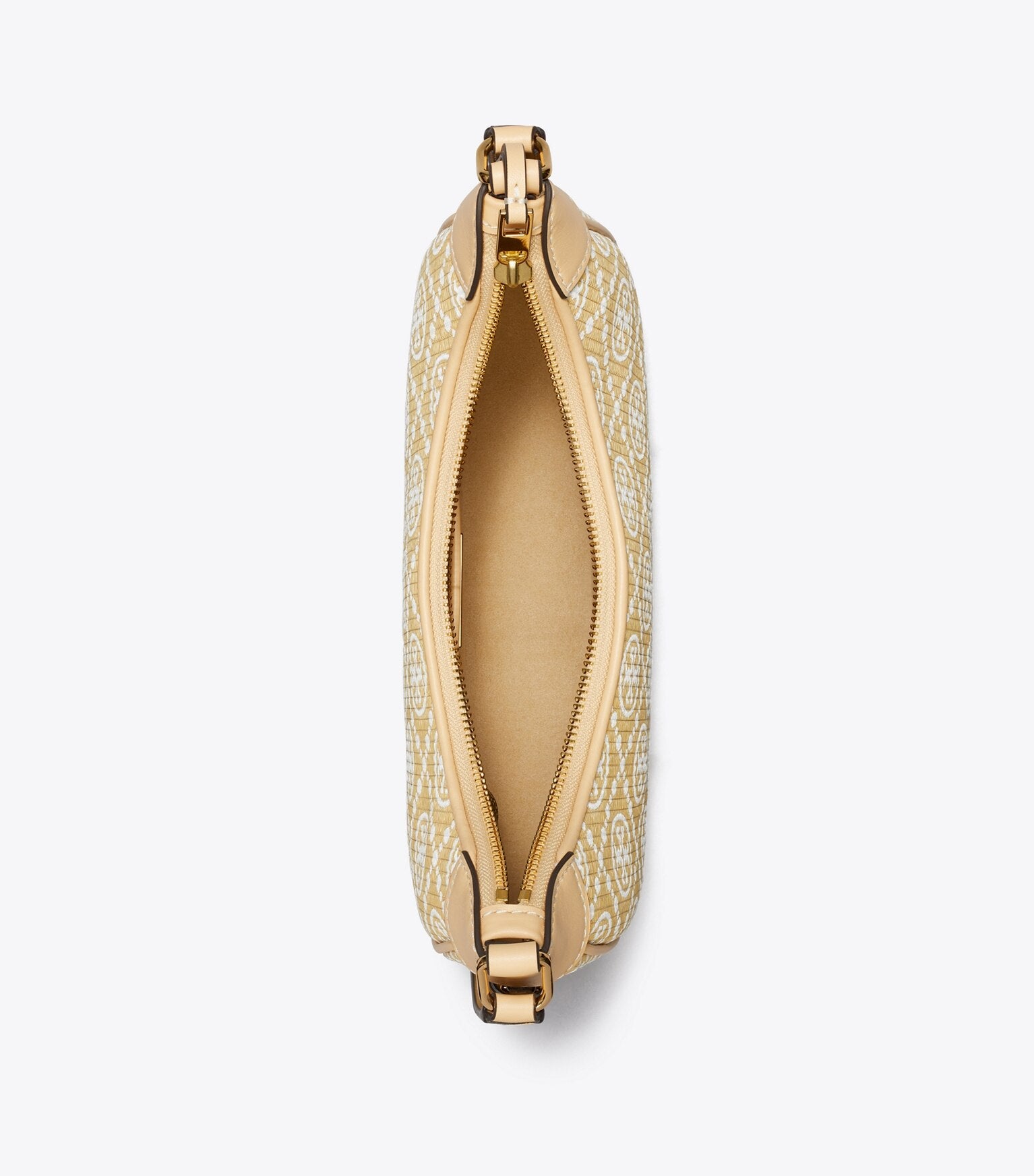T Monogram Raffia Crescent Bag