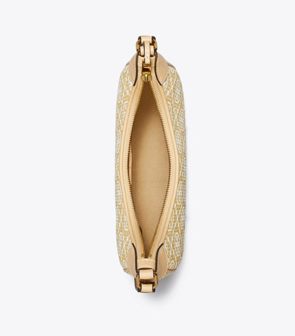 T Monogram Raffia Crescent Bag