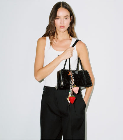 Small Crinkle Leather Marshmallow Satchel