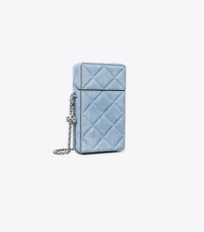 Fleming Denim-Print Suede Phone Crossbody