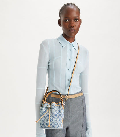 T Monogram Denim Mini Bucket Bag