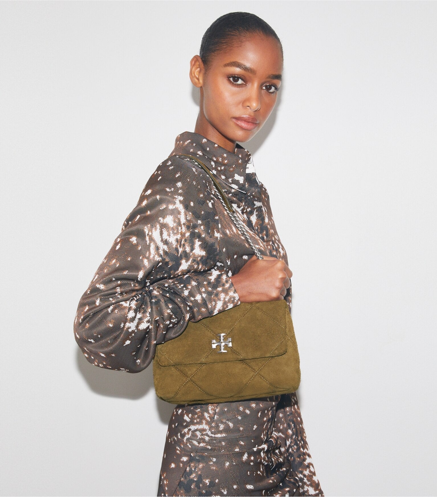 Kira Diamond Quilt Suede Shoulder Bag