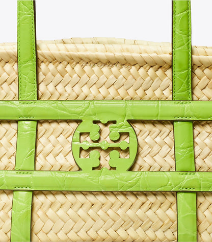Small Ella Croc-Embossed Straw Basket