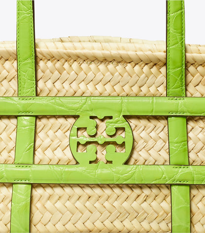 Small Ella Croc-Embossed Straw Basket