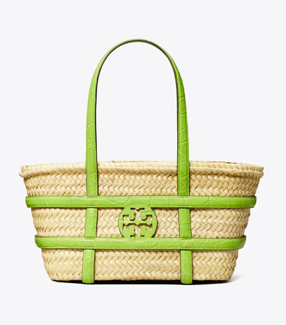 Small Ella Croc-Embossed Straw Basket