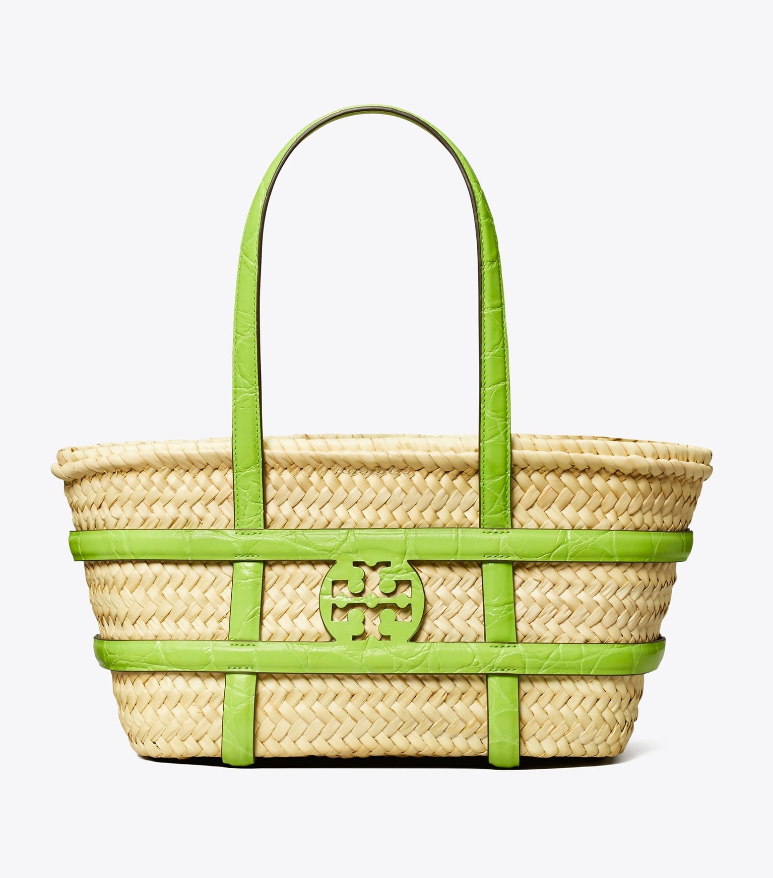 Small Ella Croc-Embossed Straw Basket